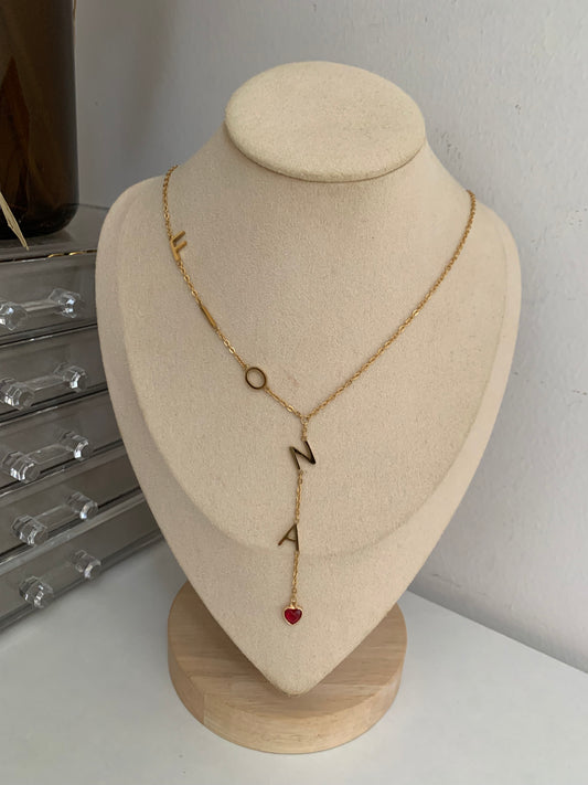 Custom  Lariat Name Necklace With Birthstone